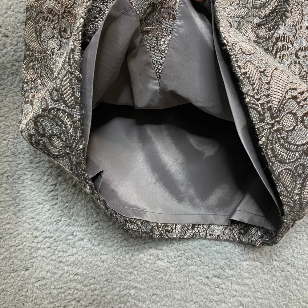 Ann Taylor Pencil Skirt 2 Mohair Wool Blend Silver Metallic Shiny Brocade Office - Picture 6 of 10